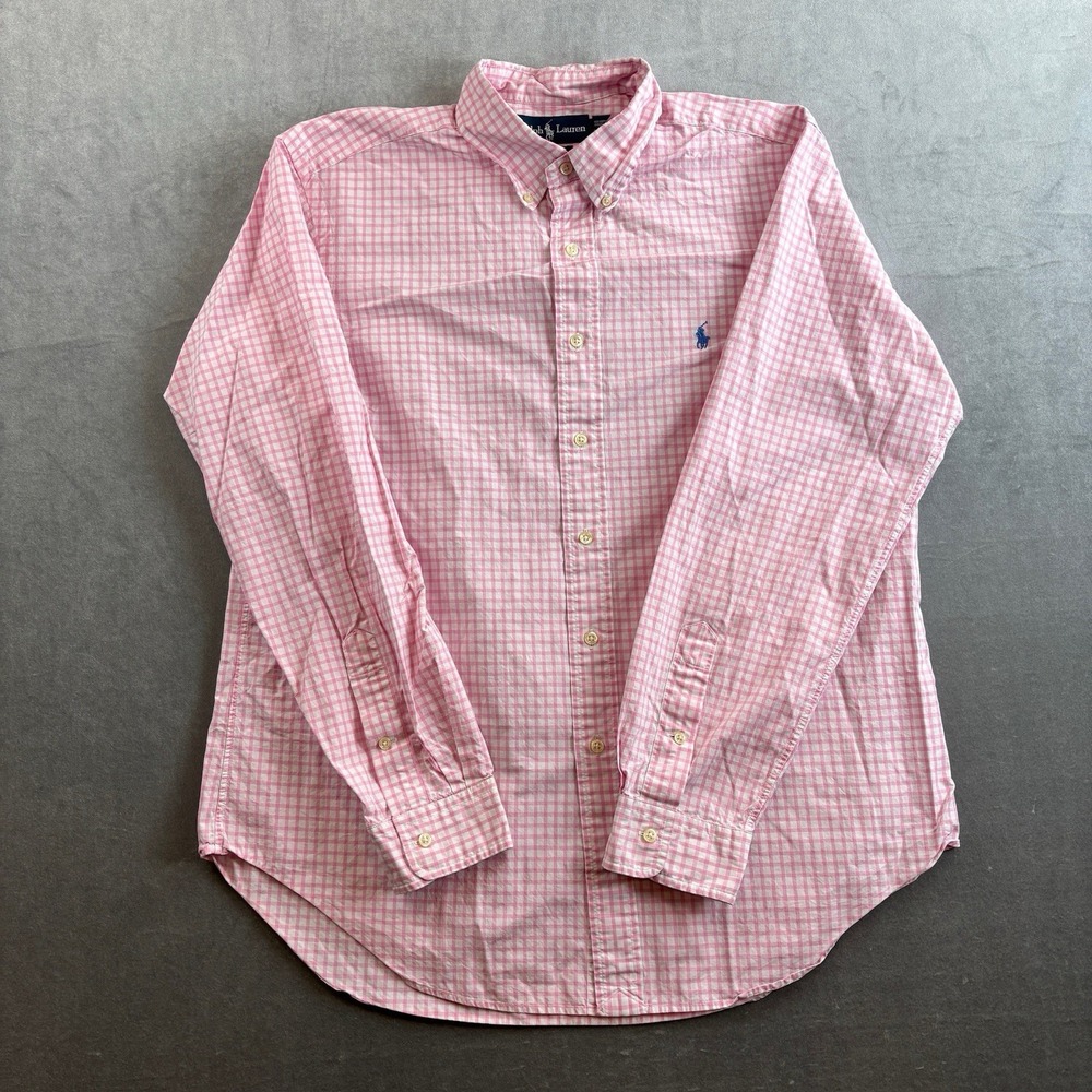 Ralph Lauren Classic Fit Gingham Button Down Shirt Pink White‎ Men's Size Large
